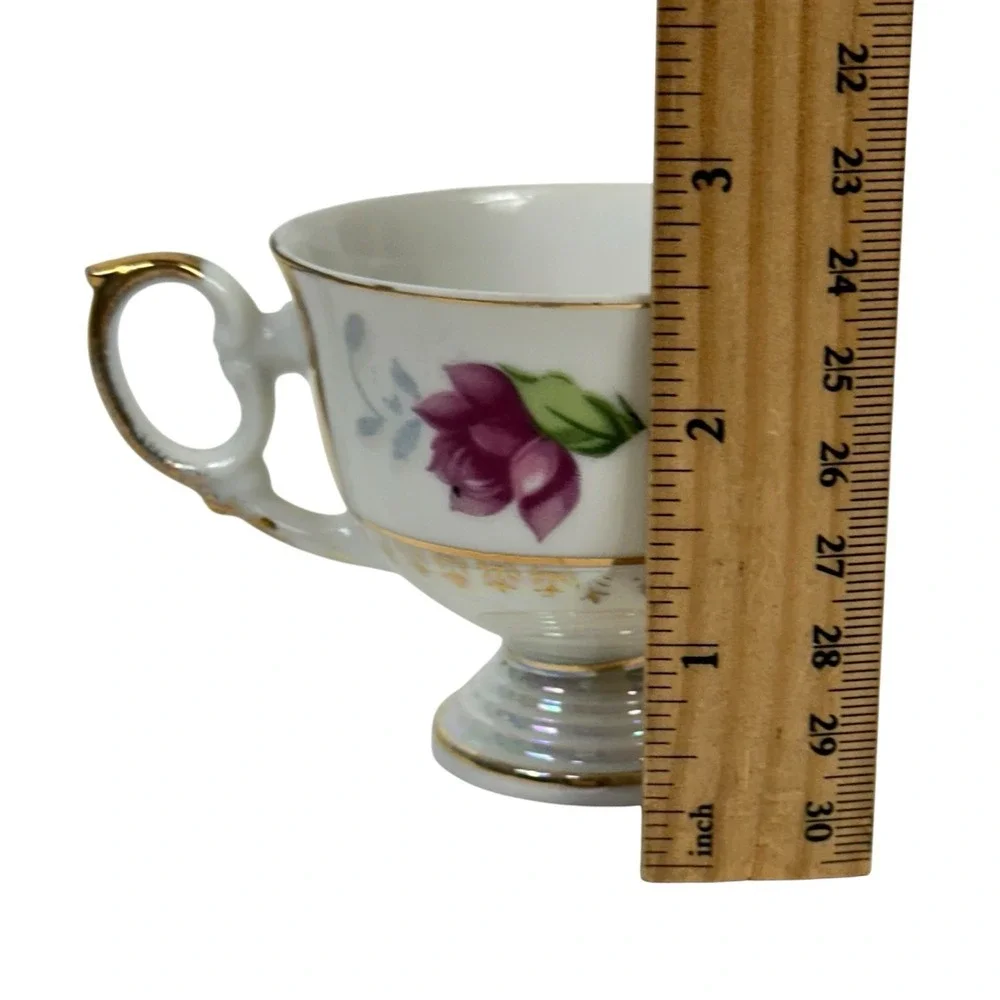 Demitasse Tea Cup Saucer Set Porcelain Lusterware Flower Japan Gold Iridescent